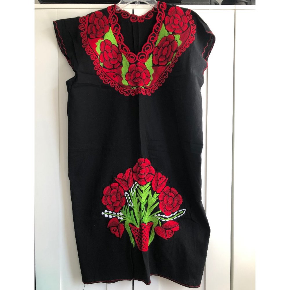 Handmade Black Mexican Huipil Dress length